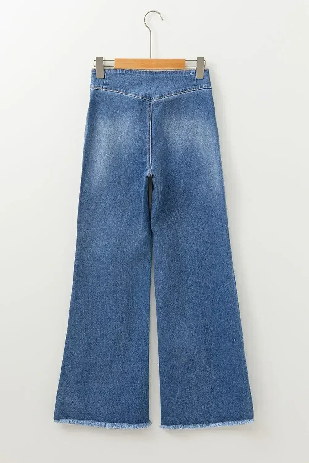 Sail Blue High Waist Button Raw Hem Jeans
