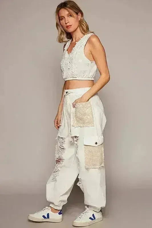 Crochet Patch Distressed Jeans - Boho Denim with Embroidery | Femstylo
