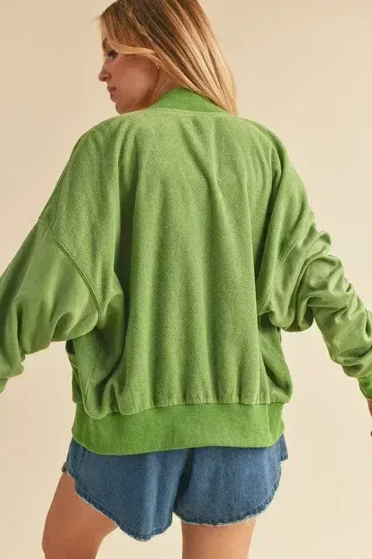 Snap Down Drop Shoulder Brushed Jacket | Femstylo