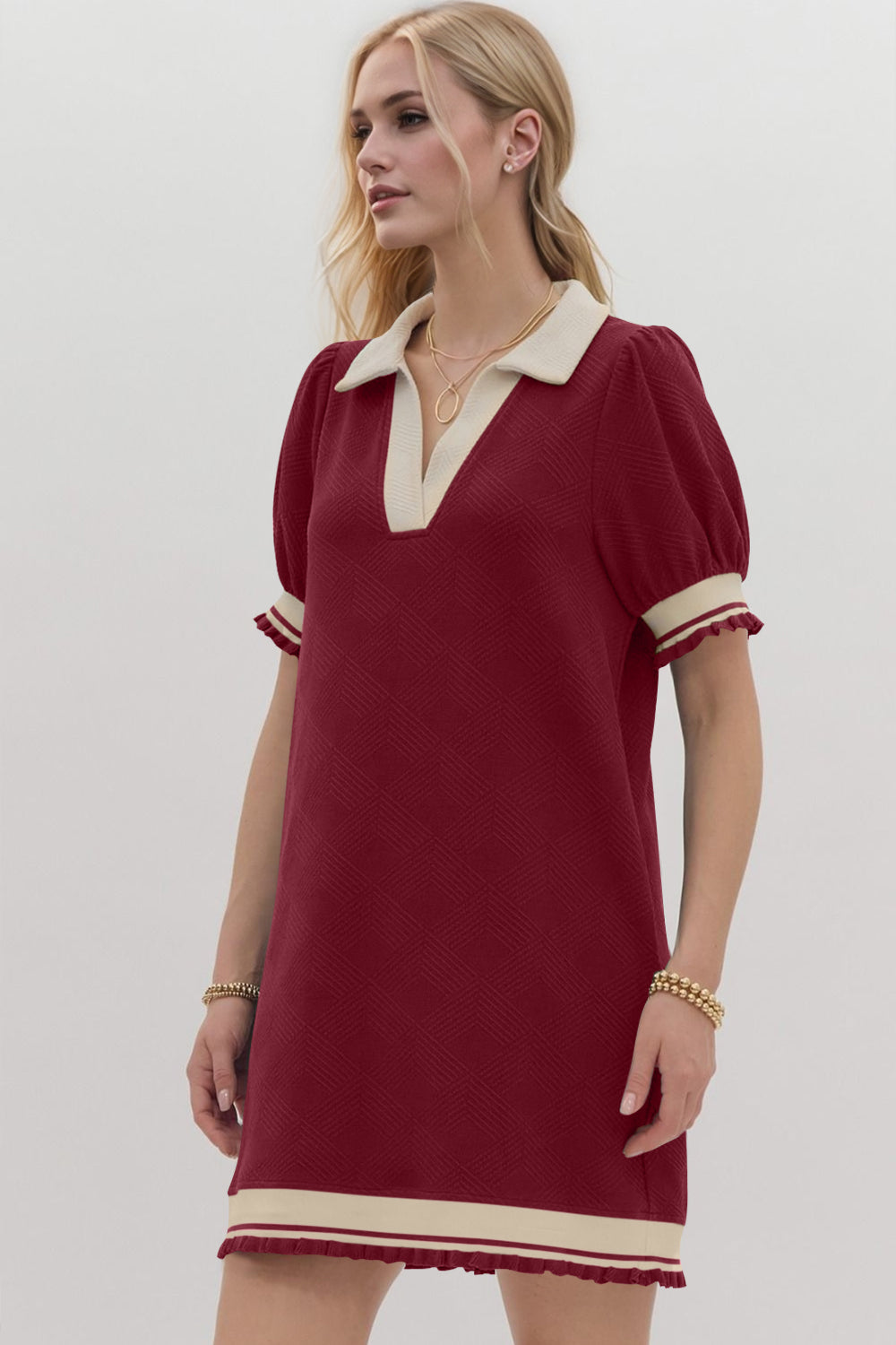 Trendy Contrast Short Sleeve Mini Dress Soft & Comfortable Casual Dress for Women