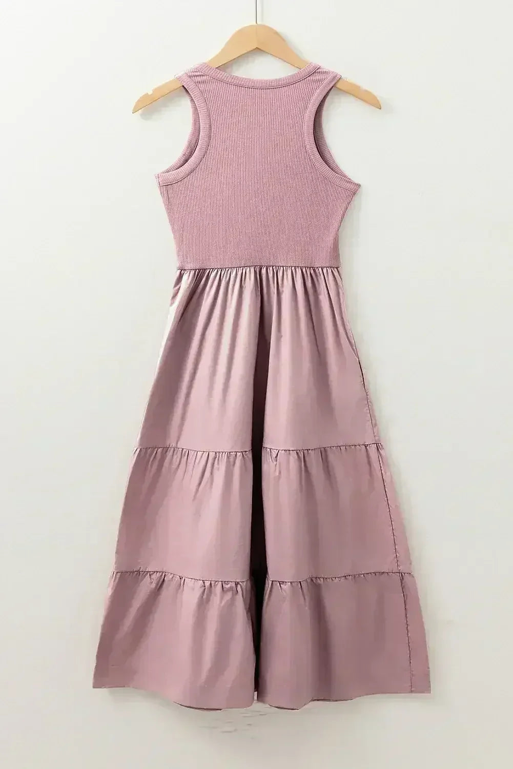 Sepia Rose Ribbed Vest Patchwork Tiered Midi Dress