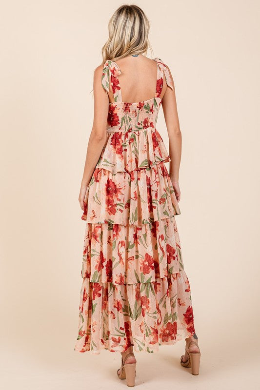 New Summer Layered Floral Sweetheart Neck Maxi Dress For Women – Romantic and Feminine Floral Dress with Layered Skirt