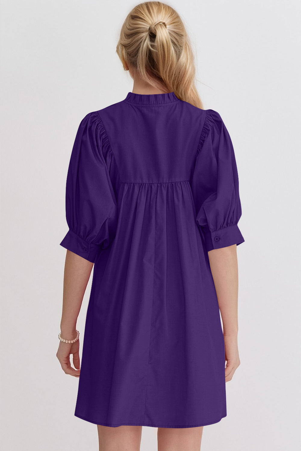 Pink Puff Sleeve Mini Dress Casual and Feminine Dress for Women Simple Classic Summer Dress
