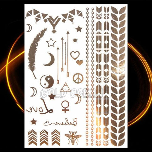 1PC Gold Chain Bracelet Tattoo Sticker Summer Style Fake Jewelry Temporary Tattoo Waterproof Gold Sliver Glitter Body Face Tattoo For Womens