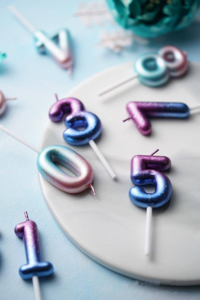1pcs Starry Sky Candles Birthday Cake Decoration Gradient Party Cake Decor Candles Happy Birthday Number Candles for Cake Topper Decoration for Party