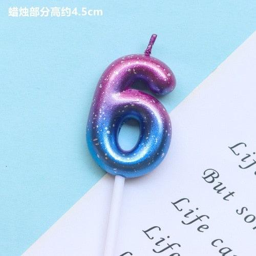 1pcs Starry Sky Candles Birthday Cake Decoration Gradient Party Cake Decor Candles Happy Birthday Number Candles for Cake Topper Decoration for Party