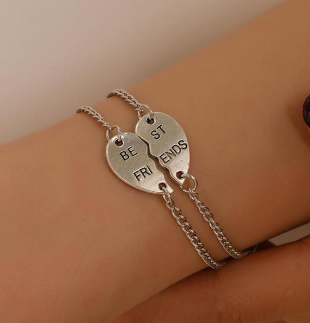 2 Pcs/Set Fashion Best Friends Charm Bracelets For Women Girls Heart Friendship Forever Jewelry Bracelets For Women Cute Jewelry Love Sister Best Friend Charm Bracelet For Girls Best Gifts For Friends