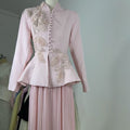 2-Piece Embroidered Peplum Jacket & Micro Pleat Maxi Skirt Set(MS417)