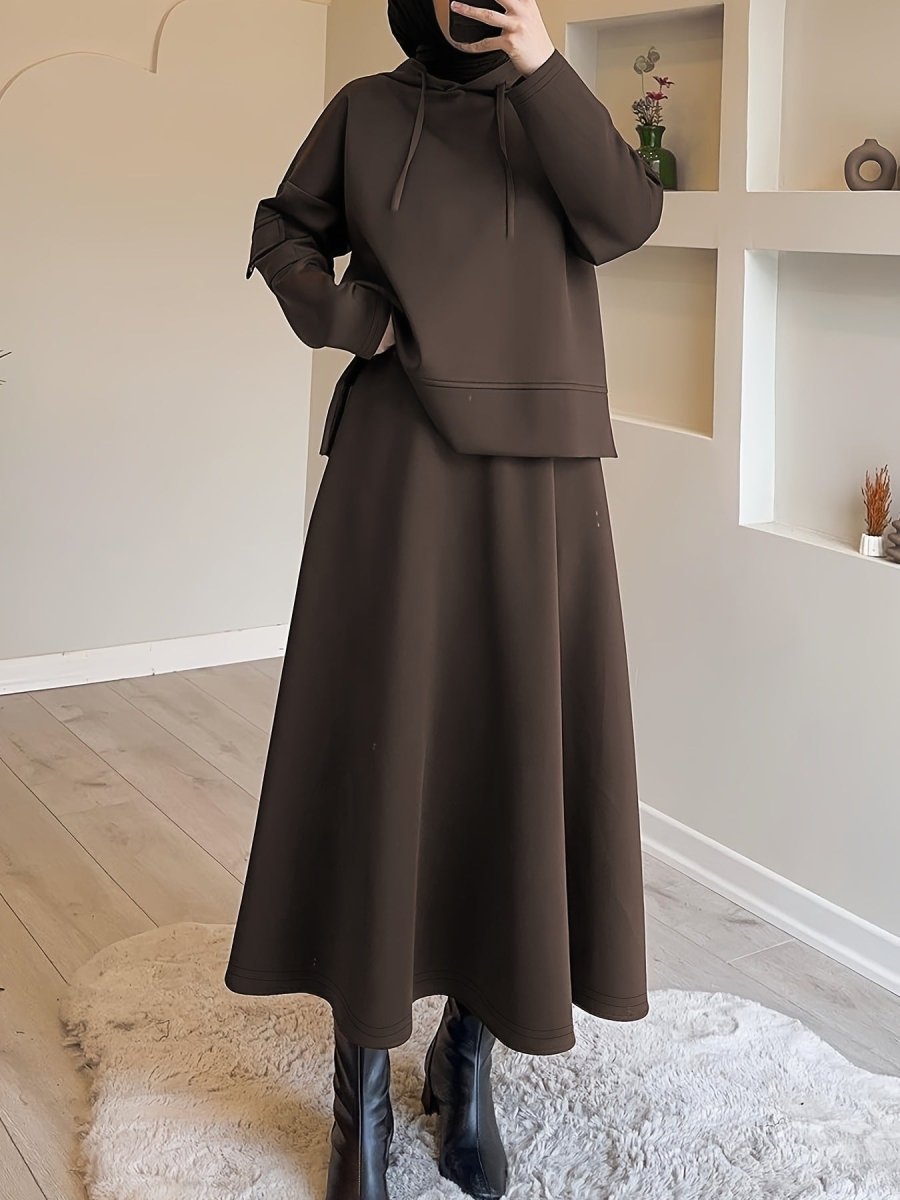 2-Piece Hoodie Top & Full A-Line Maxi Skirt Set(MS427)
