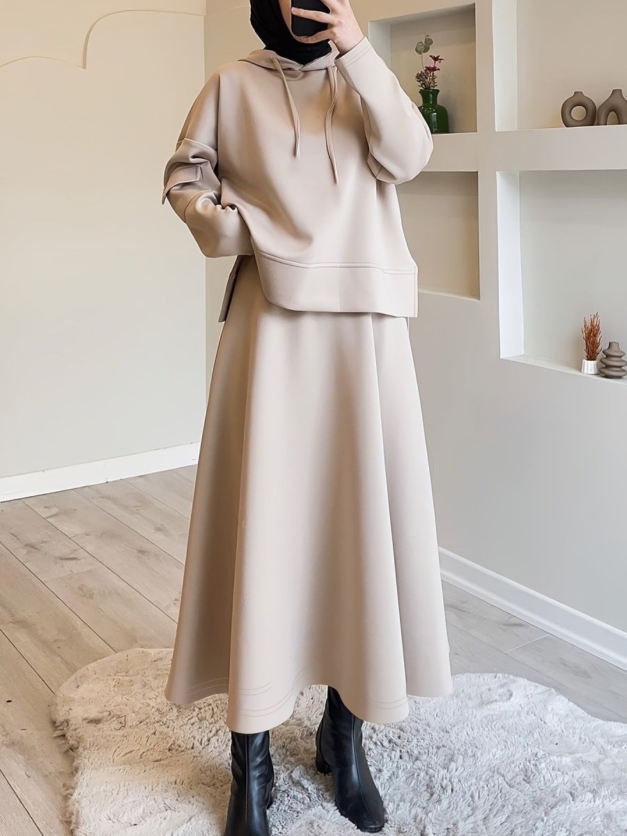 2-Piece Hoodie Top & Full A-Line Maxi Skirt Set(MS427)