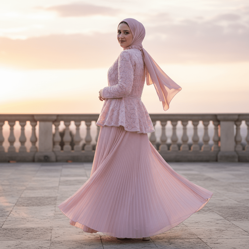 2-Piece Pearl Beaded 3D Rose Embroidered Jacket & Chiffon Pleated Maxi Dress Set(MS401)