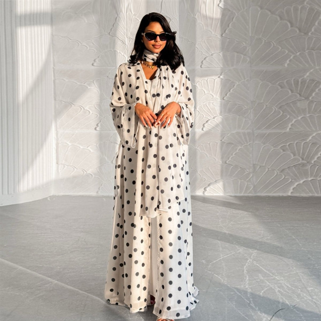 2-Piece Polka Dot Print Open Abaya Set(MOA316)