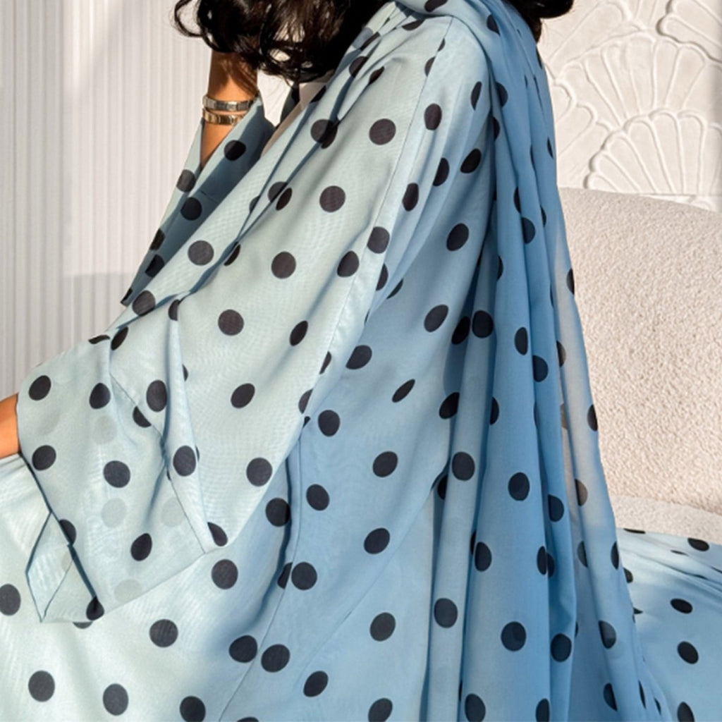 2-Piece Polka Dot Print Open Abaya Set(MOA316)