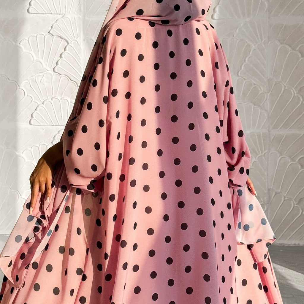 2-Piece Polka Dot Print Open Abaya Set(MOA316)