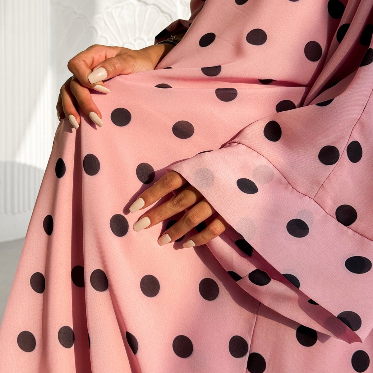 2-Piece Polka Dot Print Open Abaya Set(MOA316)