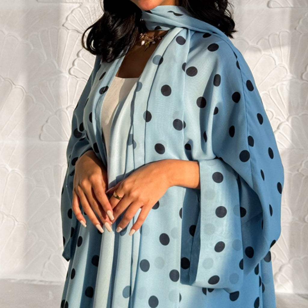 2-Piece Polka Dot Print Open Abaya Set(MOA316)