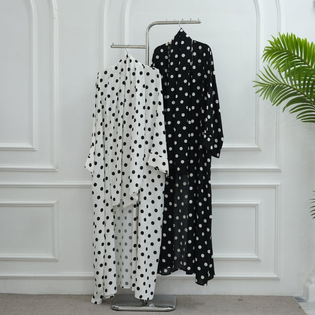 2-Piece Polka Dot Print Open Abaya Set(MOA316)