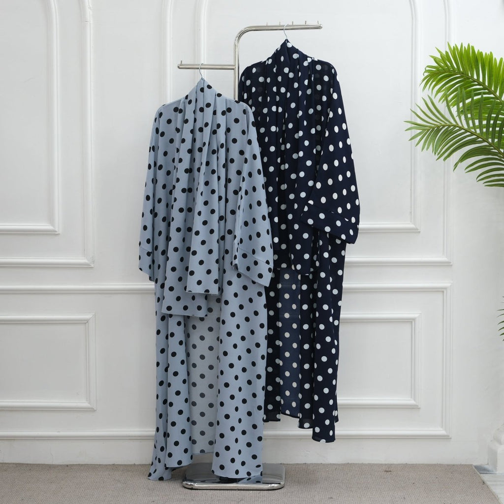 2-Piece Polka Dot Print Open Abaya Set(MOA316)