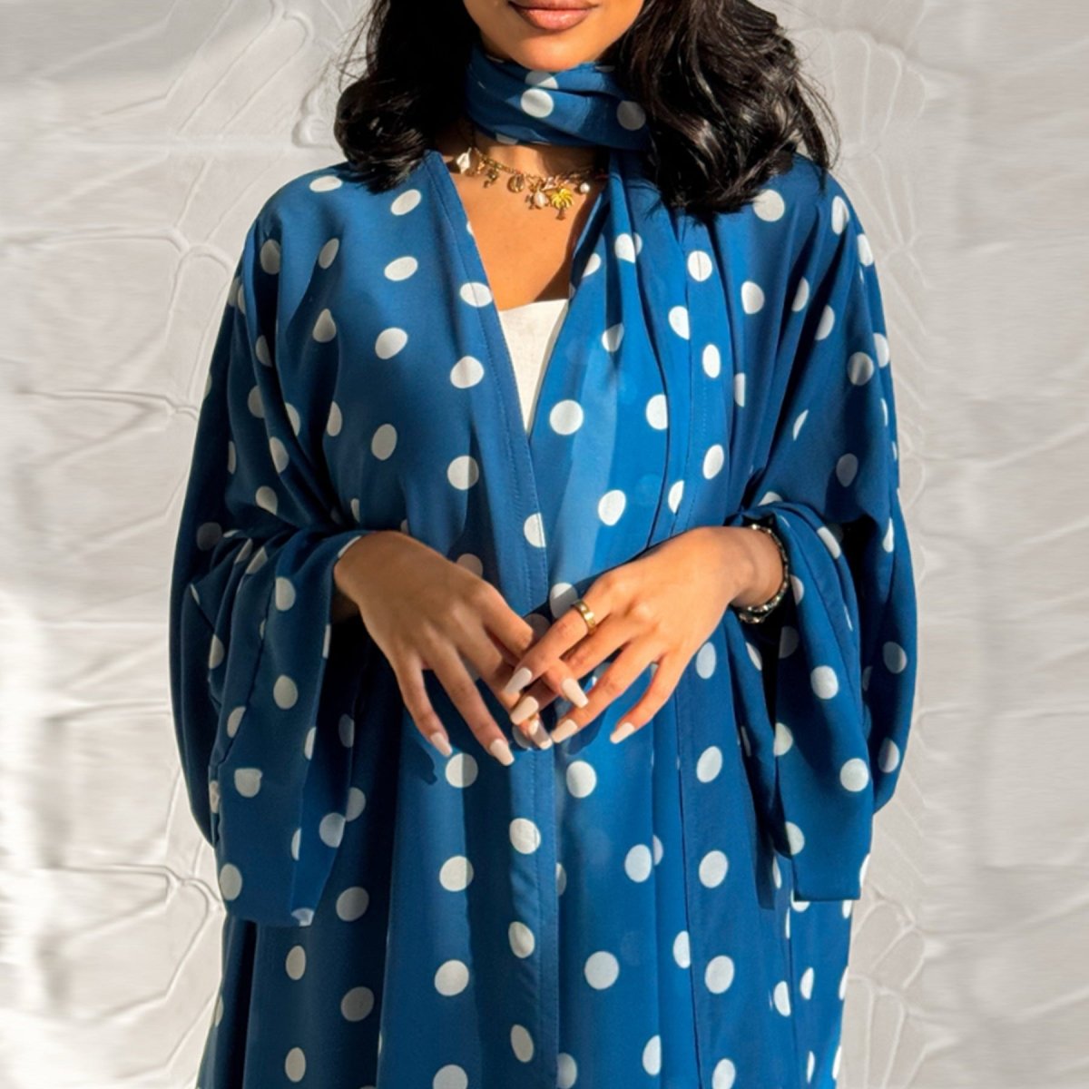 2-Piece Polka Dot Print Open Abaya Set(MOA316)