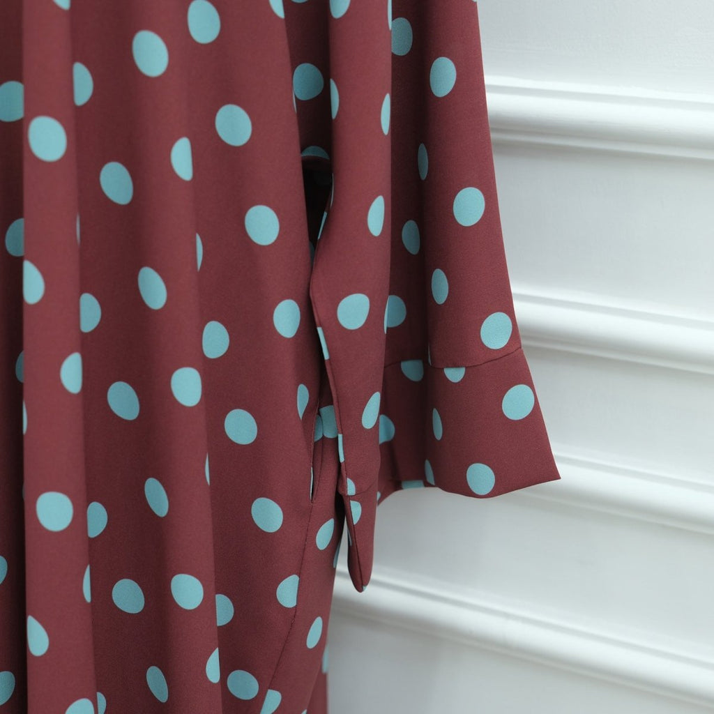 2-Piece Polka Dot Print Open Abaya Set(MOA316)