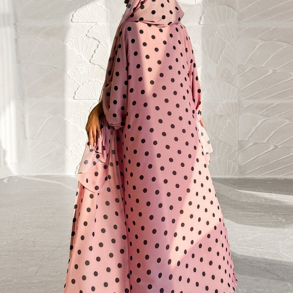 2-Piece Polka Dot Print Open Abaya Set(MOA316)