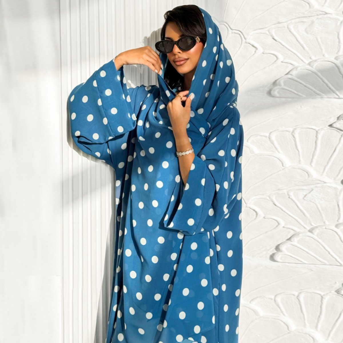2-Piece Polka Dot Print Open Abaya Set(MOA316)