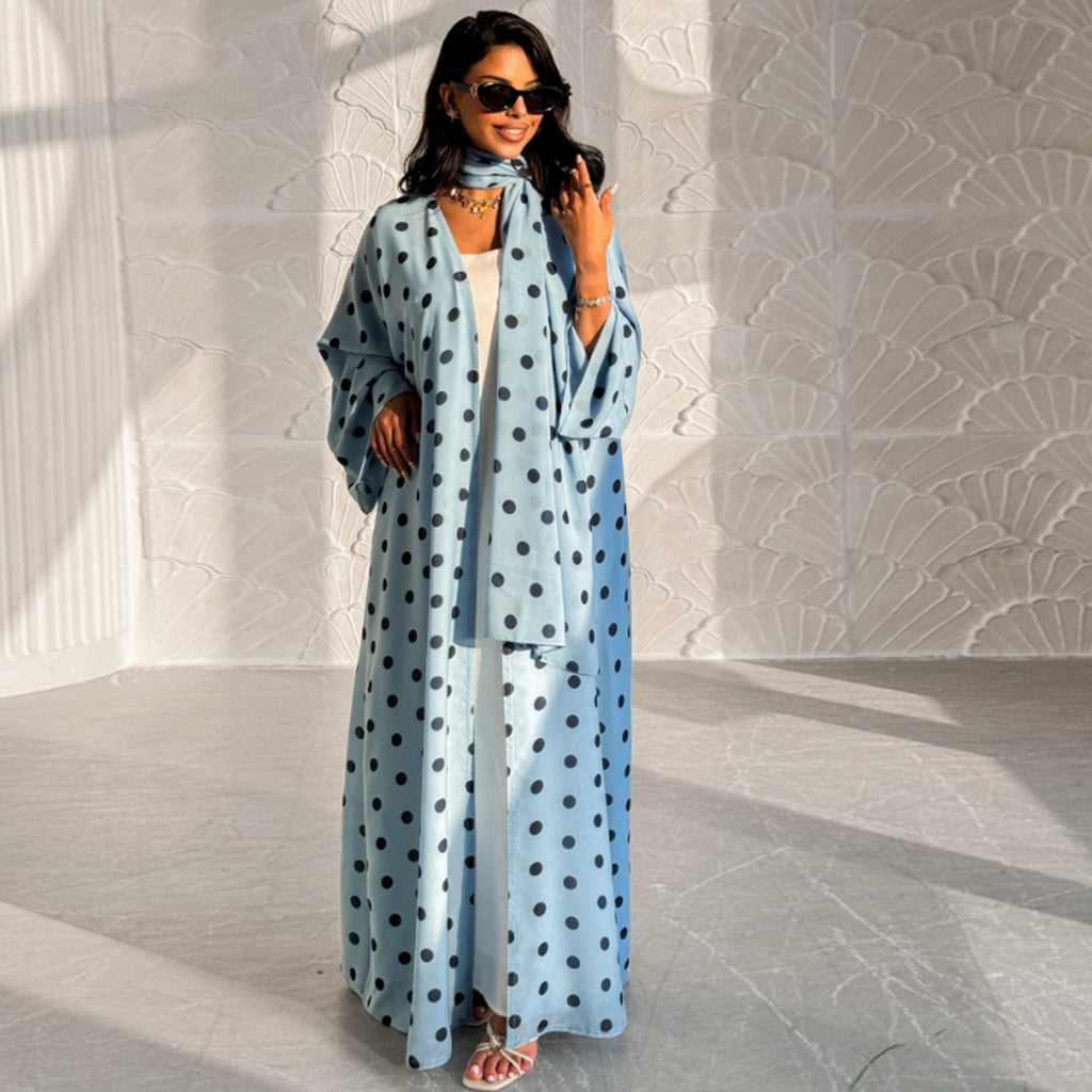 2-Piece Polka Dot Print Open Abaya Set(MOA316)