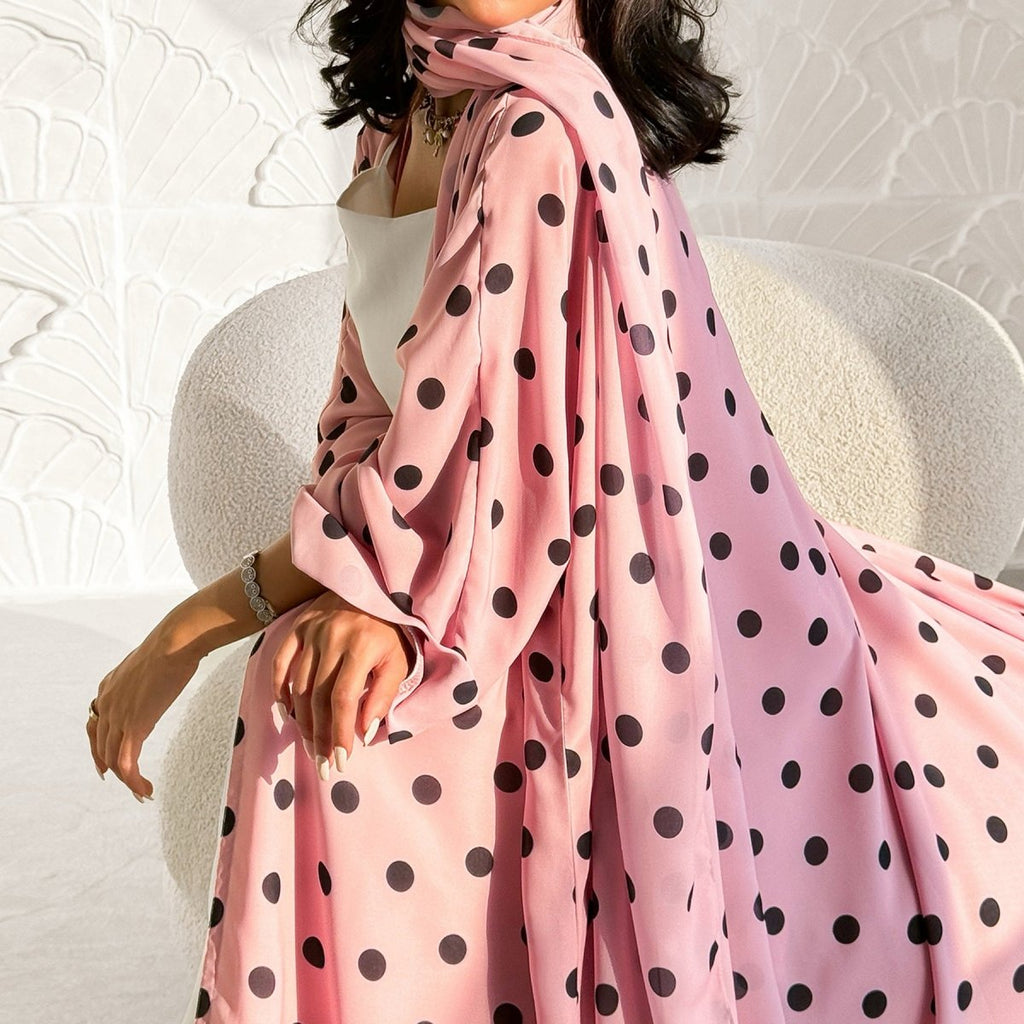 2-Piece Polka Dot Print Open Abaya Set(MOA316)