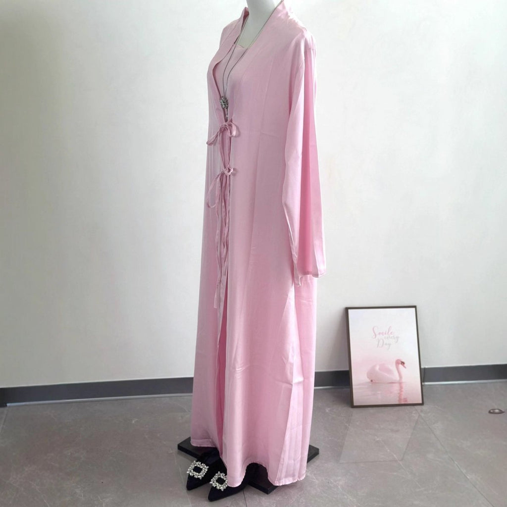 2-Piece Satin Open Abaya Set(MOA317)