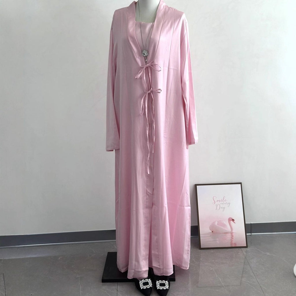 2-Piece Satin Open Abaya Set(MOA317)