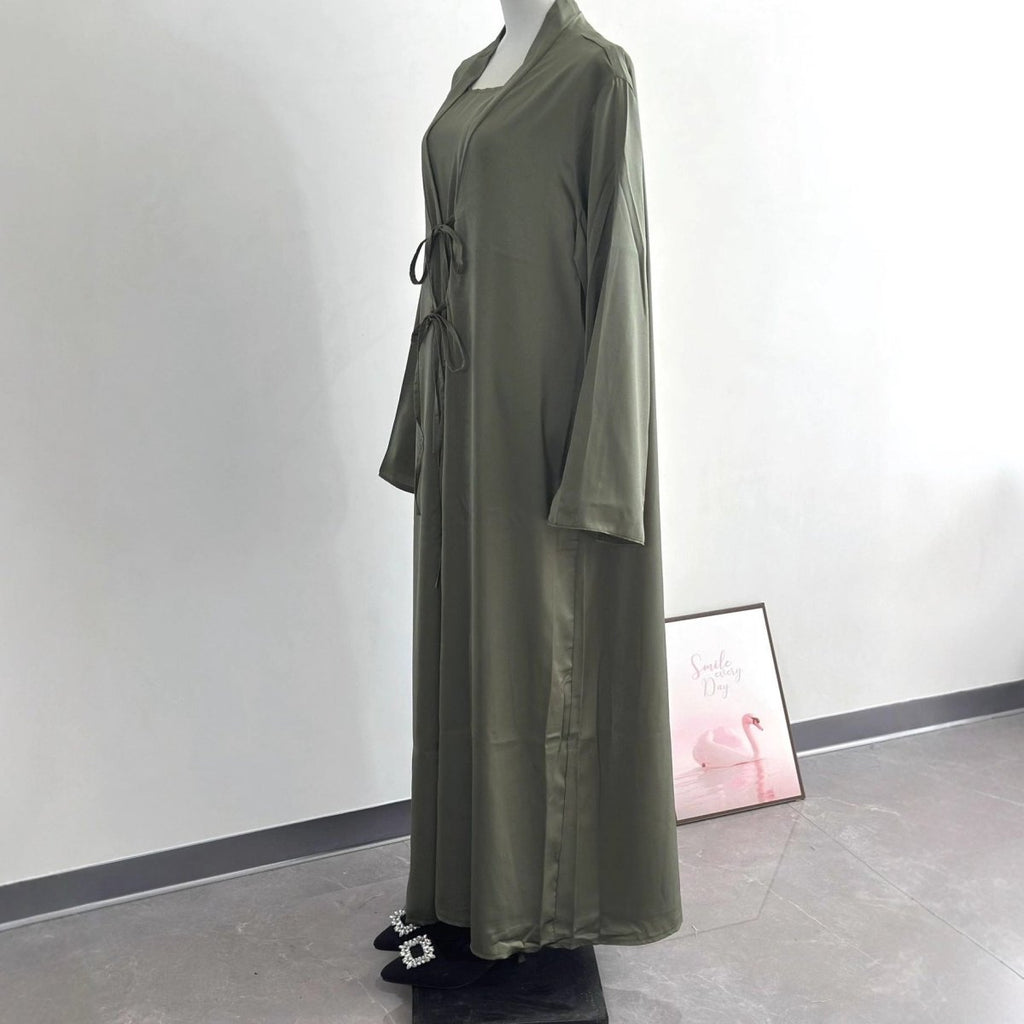 2-Piece Satin Open Abaya Set(MOA317)
