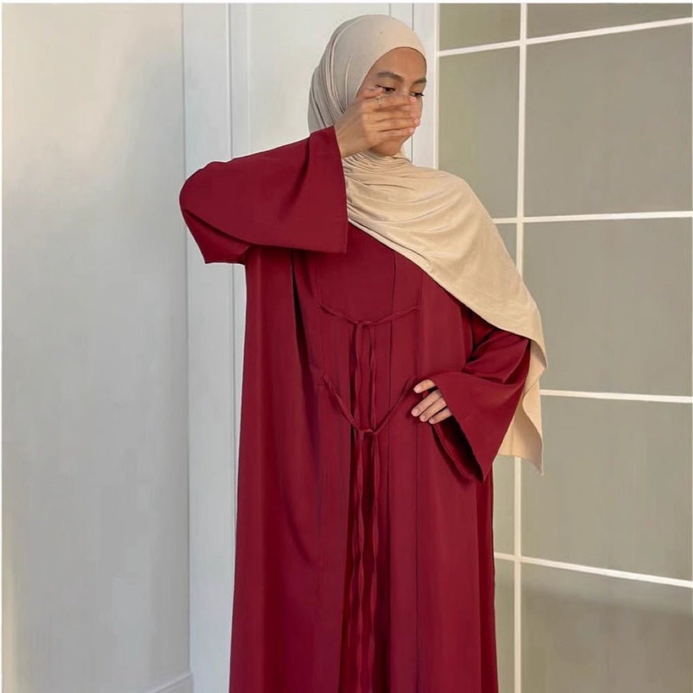 2-Piece Satin Open Abaya Set(MOA317)