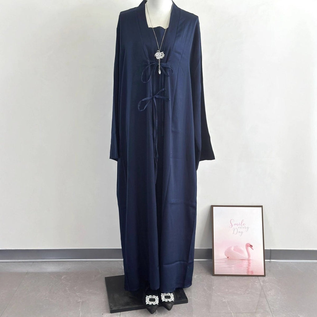 2-Piece Satin Open Abaya Set(MOA317)