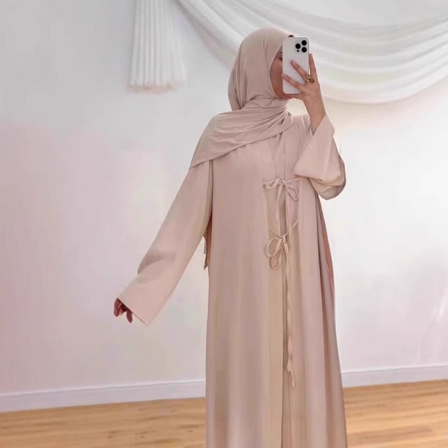 2-Piece Satin Open Abaya Set(MOA317)