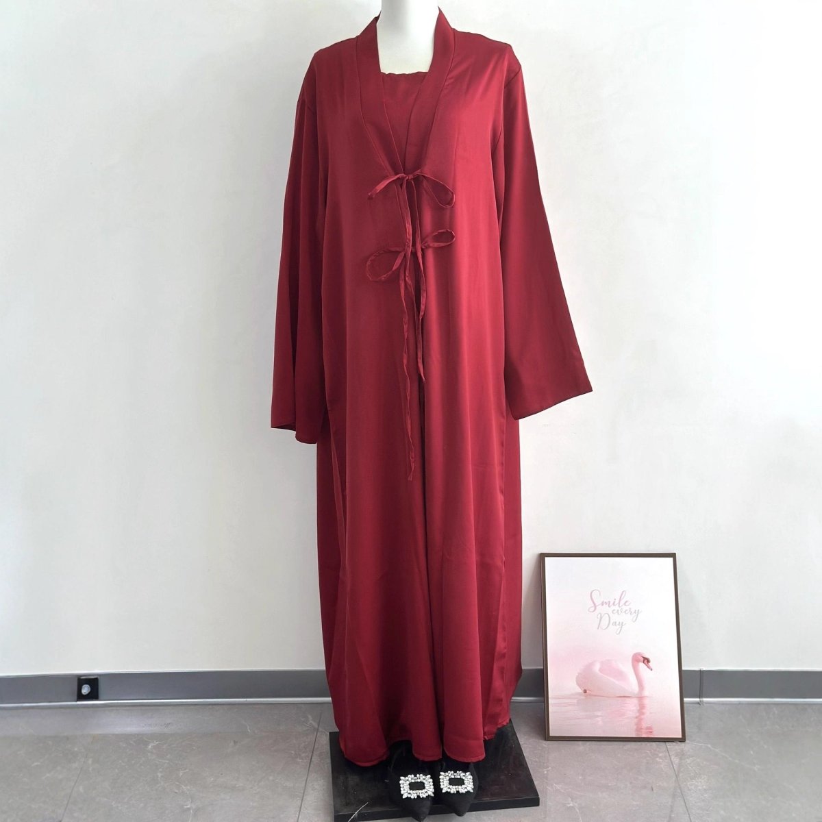 2-Piece Satin Open Abaya Set(MOA317)
