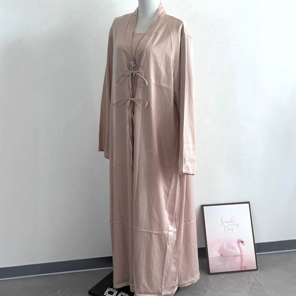 2-Piece Satin Open Abaya Set(MOA317)