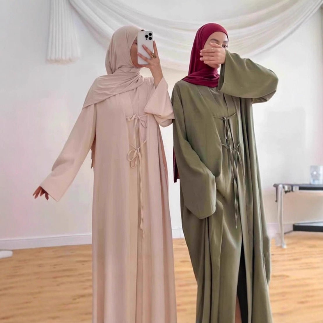2-Piece Satin Open Abaya Set(MOA317)