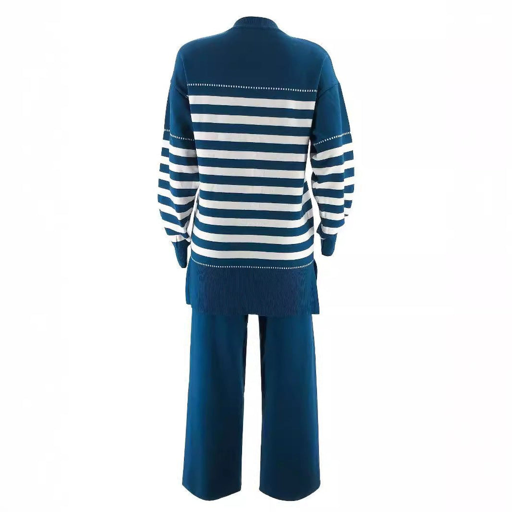 2-Piece Stripe Knit Sweater & Wide Leg Pants Set(MS426)