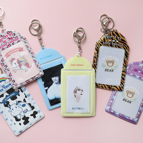 2 Pockets Colorful Photo Card Holder Pockets for Mini Photo Sticker & Name Card 3 Inch 6.35 x 9cm Photos with Key Chain Album Gifts For Valentines Day