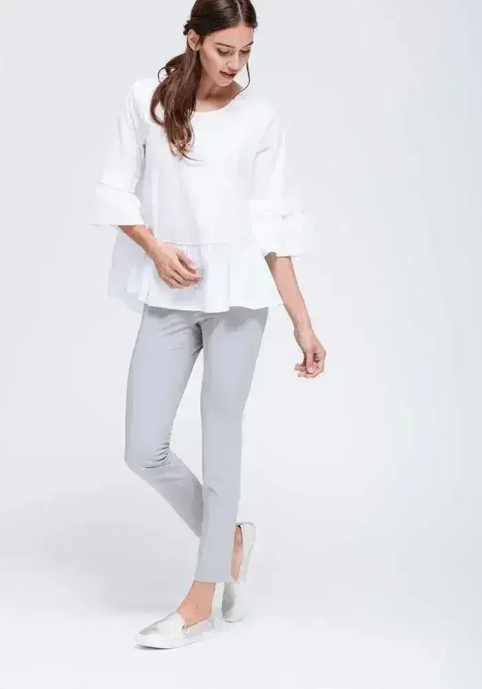 Women's Ruffle Hem Crew Neck Top In White