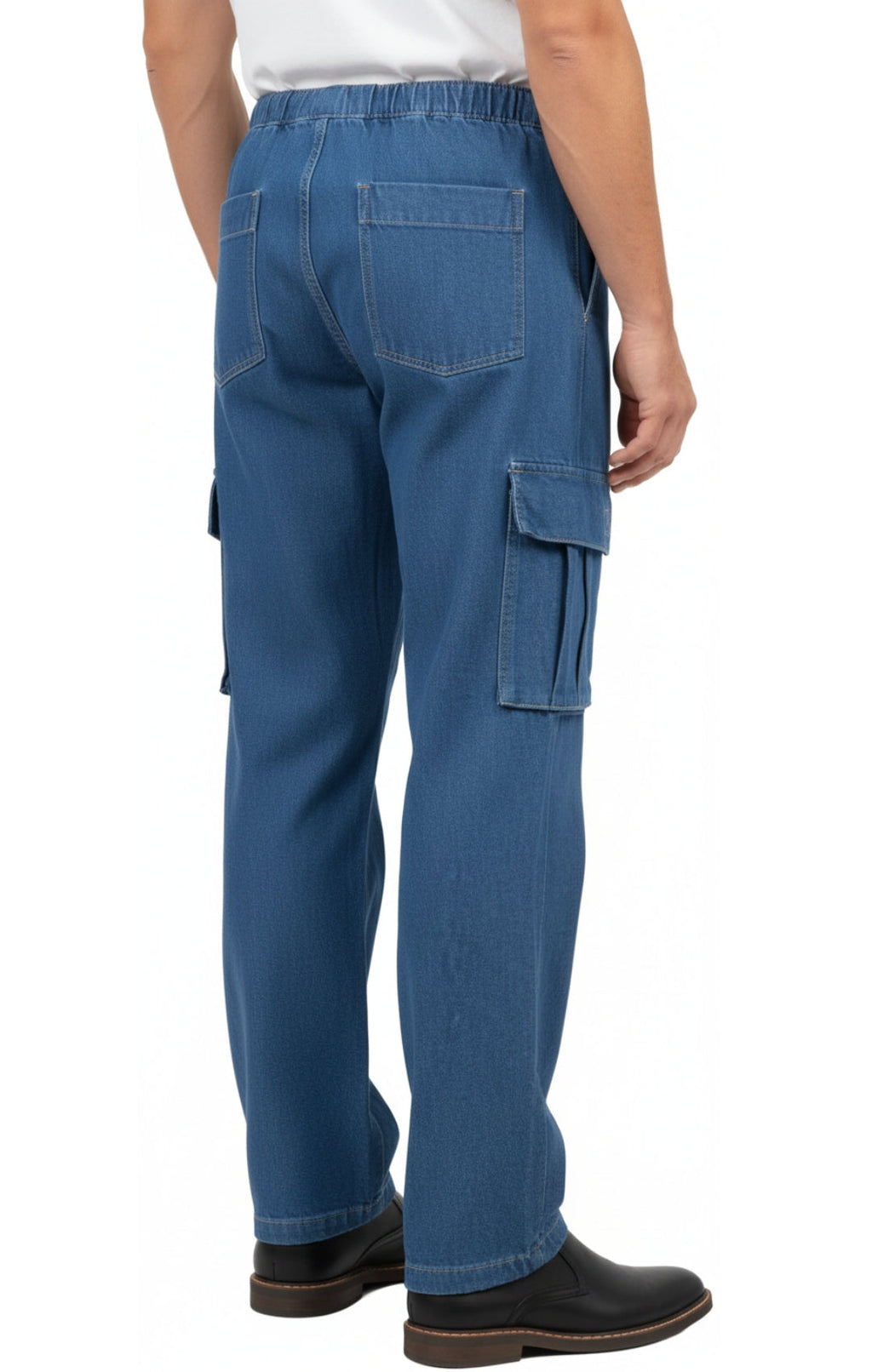 Men's Pull-On Jeans with Double Cargo Pockets — Lightweight Easy Fit