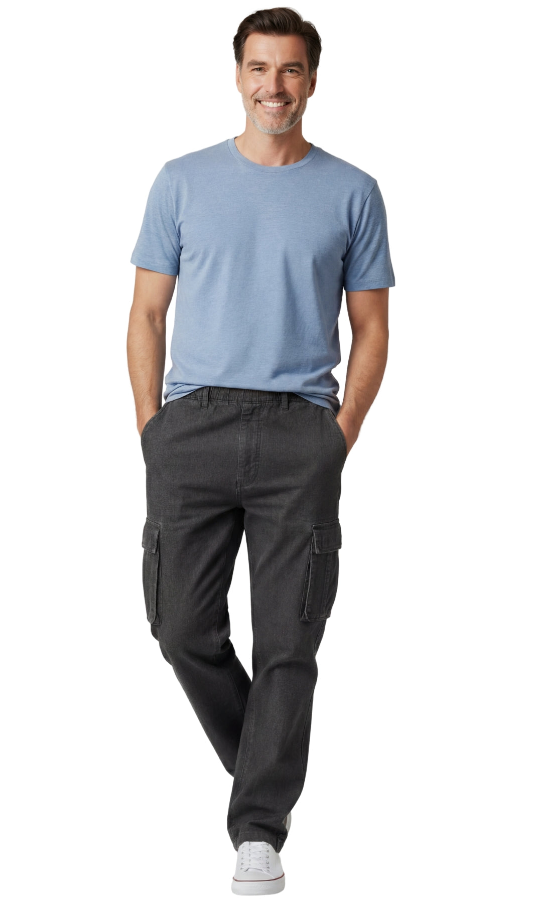 Men's Pull-On Jeans with Double Cargo Pockets — Lightweight Easy Fit
