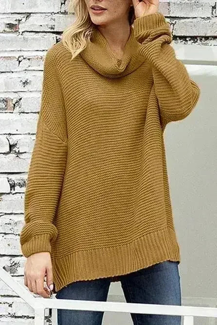 Khaki Turtleneck Sweater - Cozy Winter Knit with Long Sleeves | Femstylo