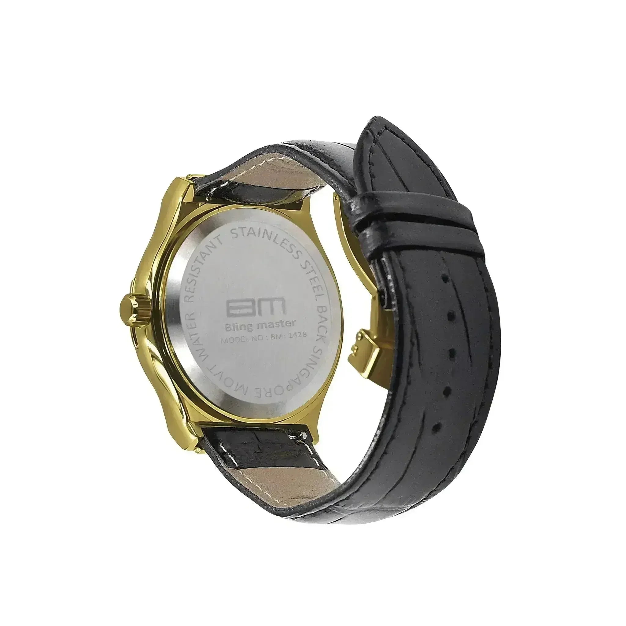 Luxury Gold-Tone Leather Watch - Bold Dial Men's Timepiece | Femstylo