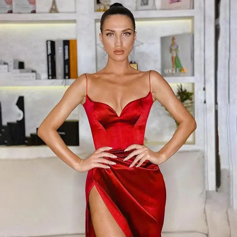 2021 Top Fashion Summer Bodycon Spaghetti Strap Vintage Pleated Slim Party Dresses - Backless Mid Length Cute Summer Fashion Dresses