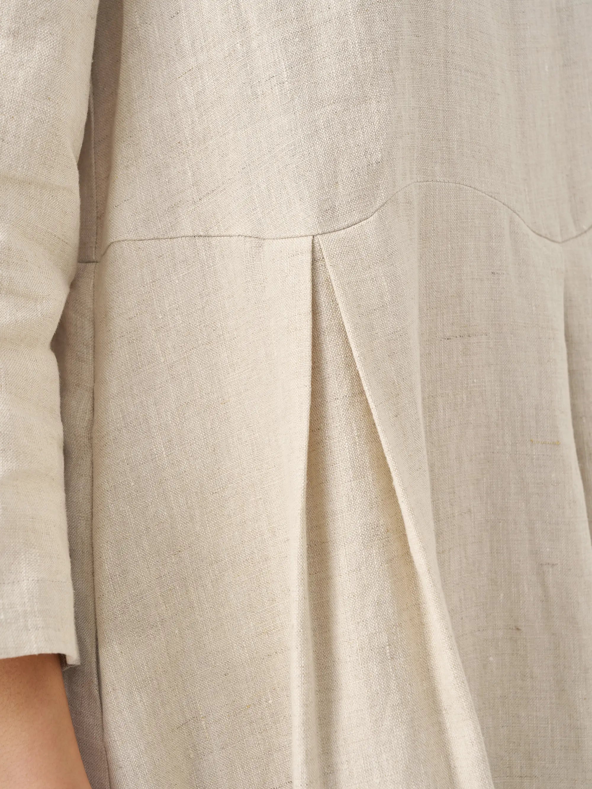 100% Linen Bateau Neck Pleated Midi Dress ABIGAIL