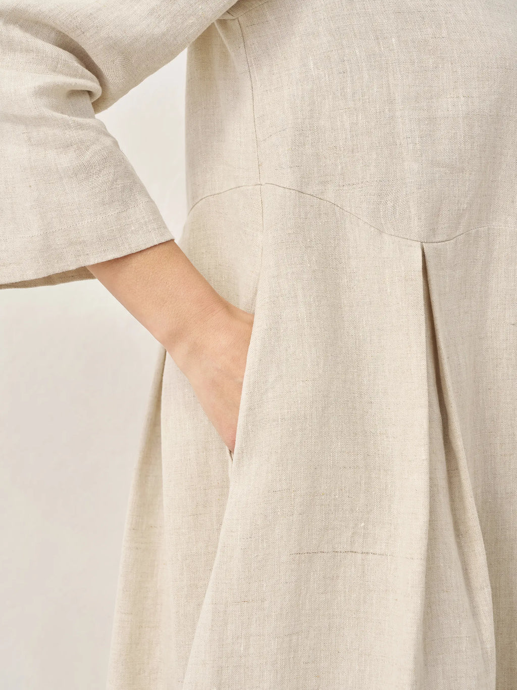 100% Linen Bateau Neck Pleated Midi Dress ABIGAIL