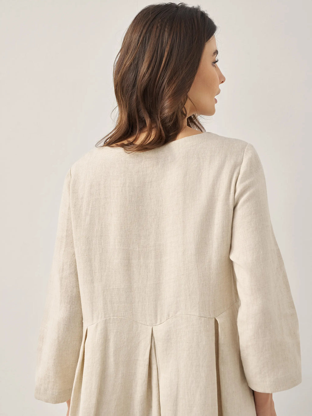 100% Linen Bateau Neck Pleated Midi Dress ABIGAIL