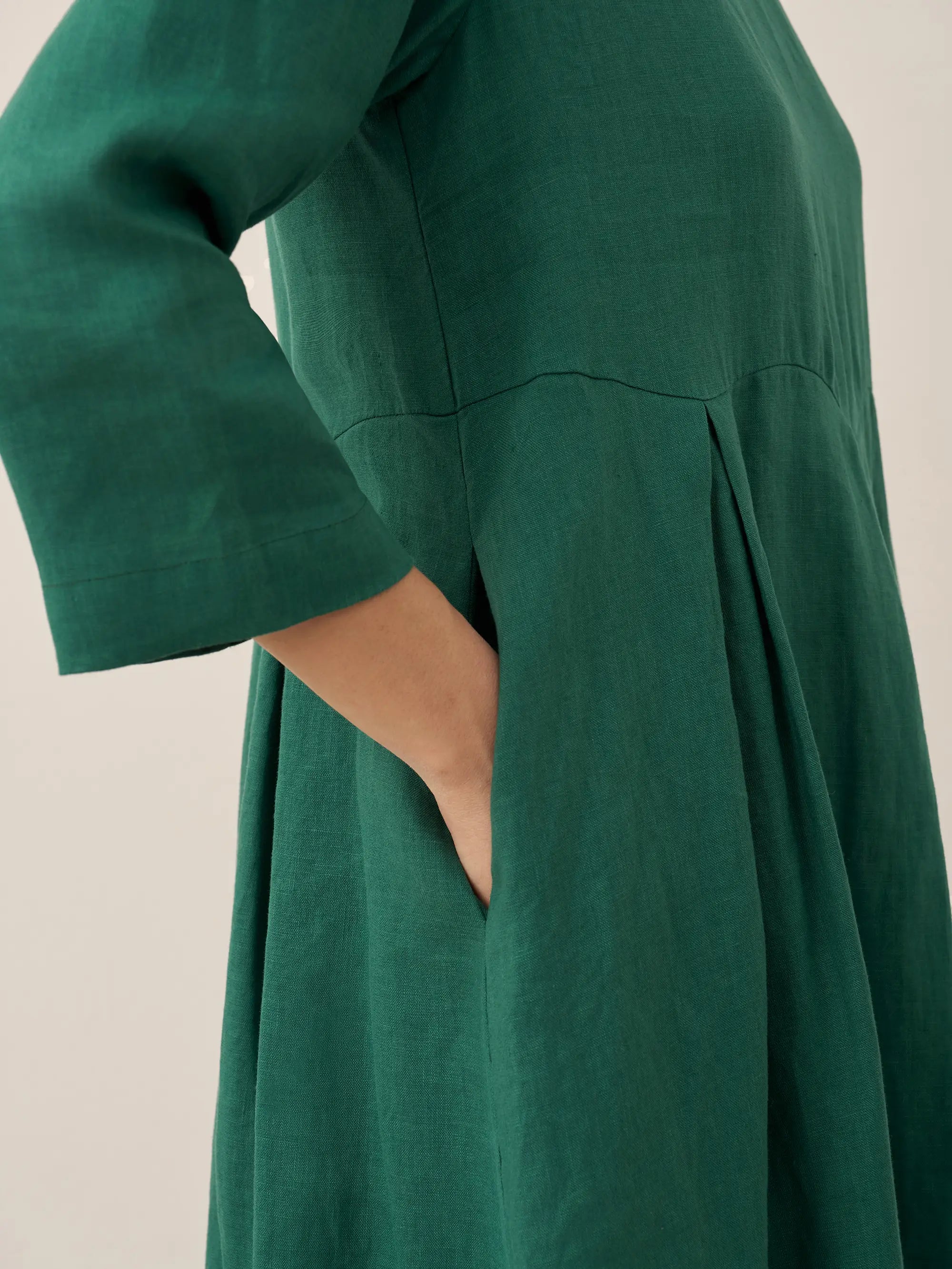 100% Linen Bateau Neck Pleated Midi Dress ABIGAIL