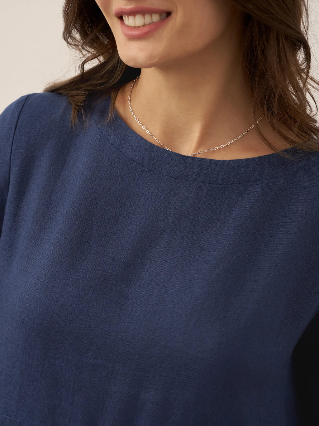 100% Linen Bateau Neck Pleated Midi Dress ABIGAIL